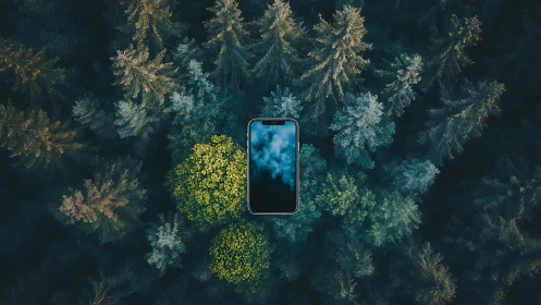 Forest Canopy Smartphone Aerial Composition.