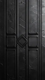 Textured black panel wall with geometric recessed moldings.