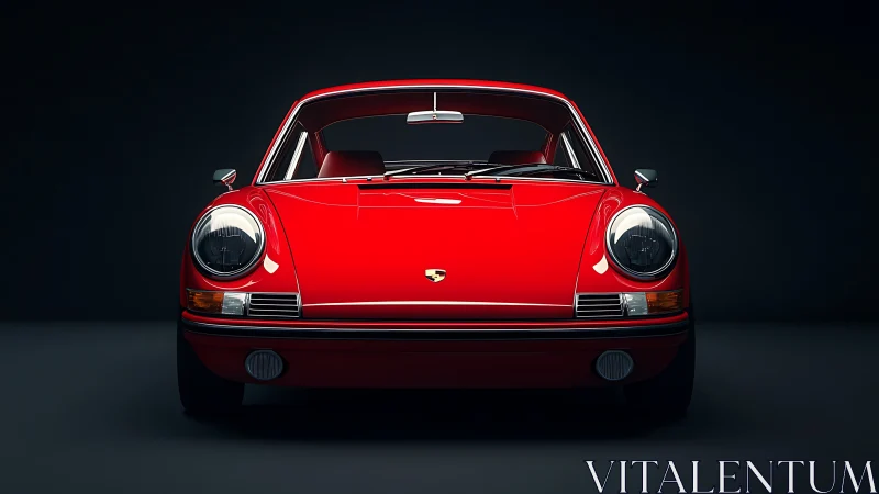 Classic red sports car glowing softly in dramatic light.