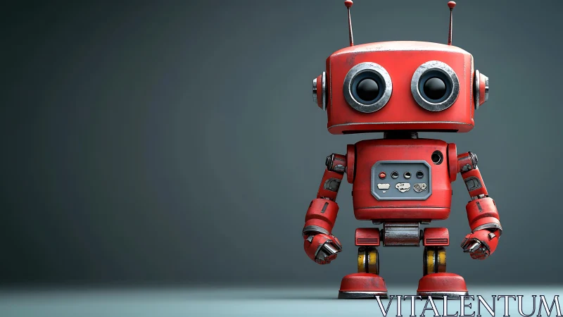 Retro red toy robot rendered in high-detail studio lighting.