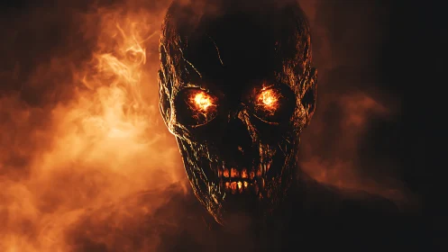 Molten infernal skull portrait with ember core eye sockets