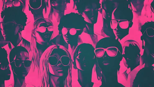 Digital illustration shows multiple shaded portraits in sunglasses