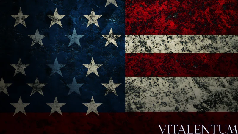 Bold American flag stands weathered yet strong and proud