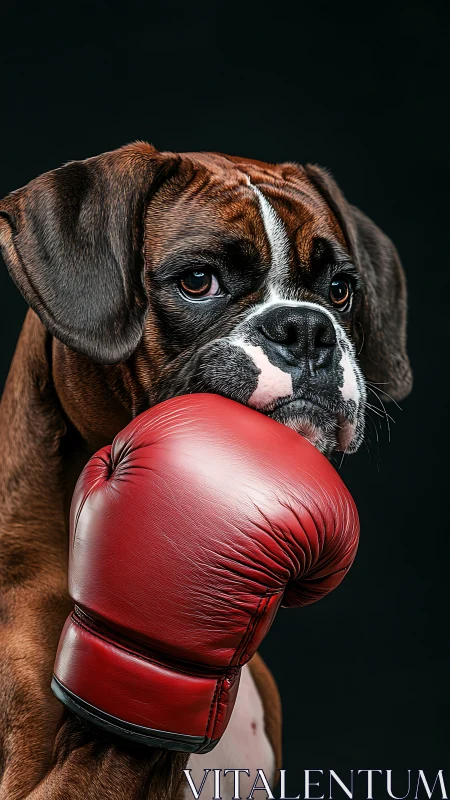 Boxer Dog Ready for the Ring in Red Gloves.