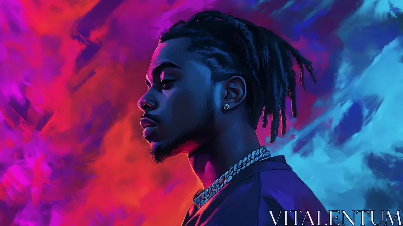 Neon portrait profile with electric magenta cyan clouds