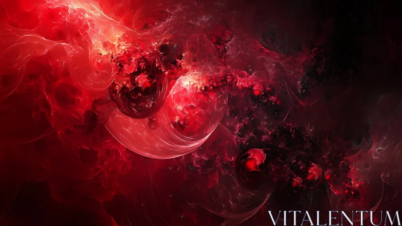 Red fractal nebula with swirling gaseous structures.