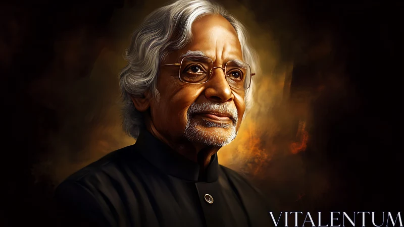 Gentle elder in warm light with thoughtful, timeless gaze.