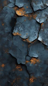 Cracked dark metal surface reveals glowing rust patches