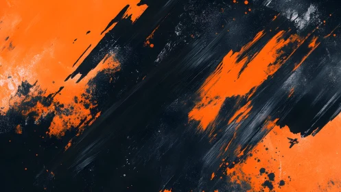 Bold Abstract Orange and Black Paint Strokes Digital Art.