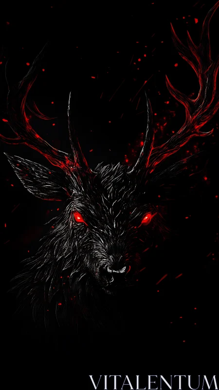 Stag head illustration shows glowing red eyes and antlers