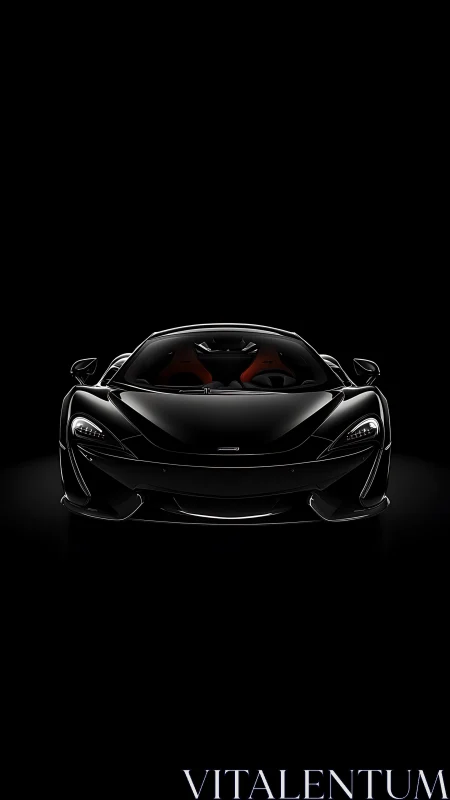 Front-facing supercar portrait isolates glossy aerodynamics in black