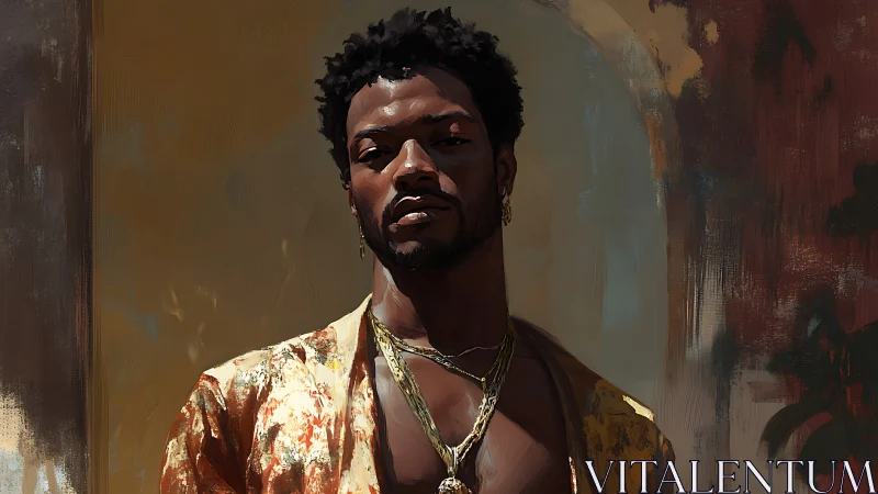 Sunlit swagger and quiet confidence in painterly portrait.