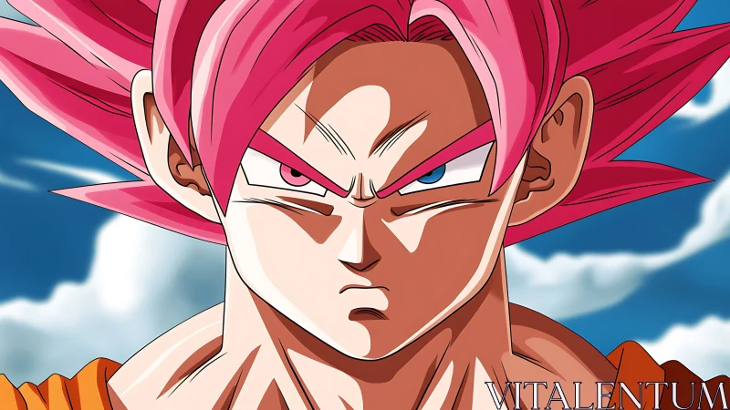 Pink-haired anime warrior in intense cel-shaded close-up portrait.