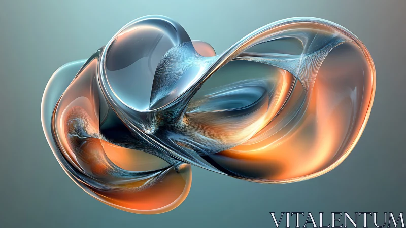 Abstract glass-like 3D loop with orange and blue light.