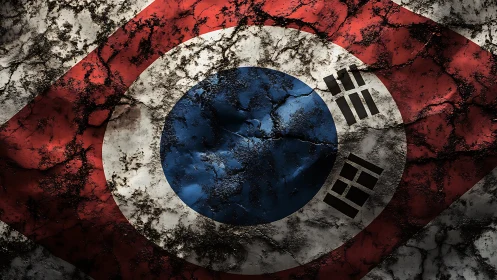 Weathered Korean flag artwork conveys resilience and history