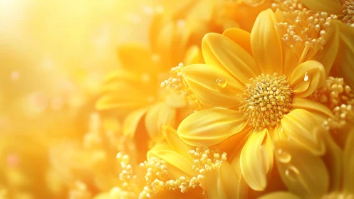 Golden Yellow Flowers Blooming in Warm Sunlight.