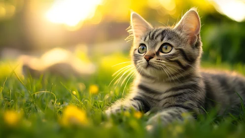 Tabby Kitten Gazes Into Golden Afternoon Light