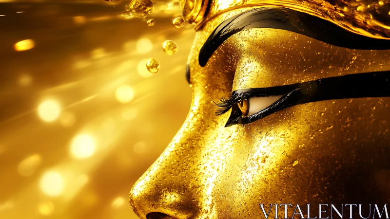 Golden goddess profile in radiant liquid light abstraction.