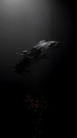 Dark liquid form drifts above glowing embers in void