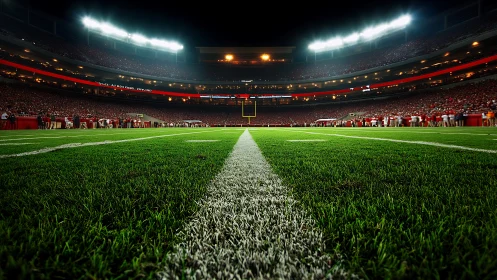Bright stadium lights welcome fans onto the glowing field