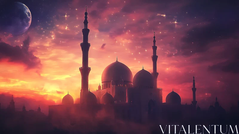 Starlit domes drink the last embered whispers of dusk.