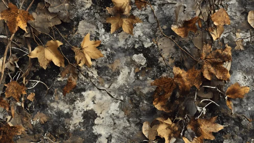 Crisp autumn leaves resting gently on a weathered wall.