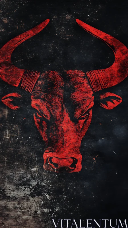 Red bull head illustration on distressed dark ground.