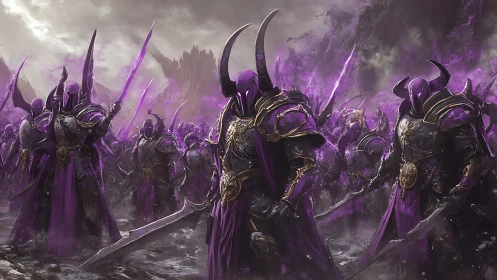 Midnight legion of violet knights ready for battle.