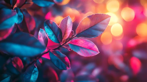 Neon bicolor foliage under vibrant bokeh light field.