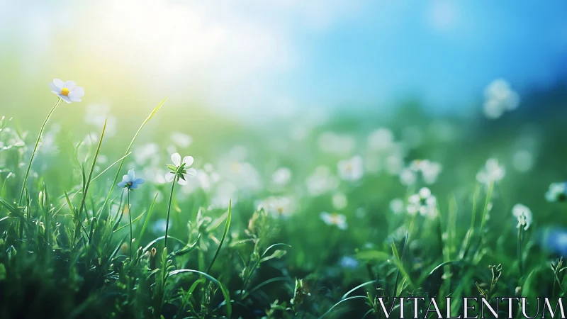 Wildflower meadow close-up in bright morning light.