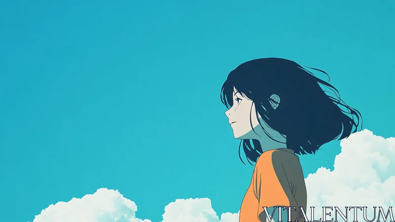 Daydreaming girl gazing at a bright, endless summer sky.