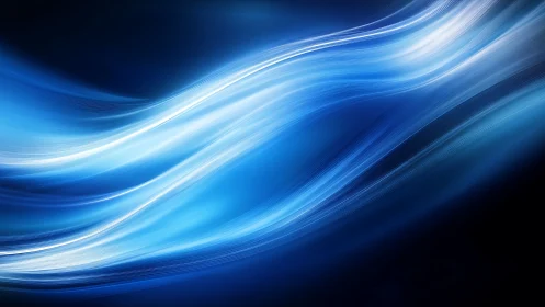 Electric blue ribbons race like rivers across digital night