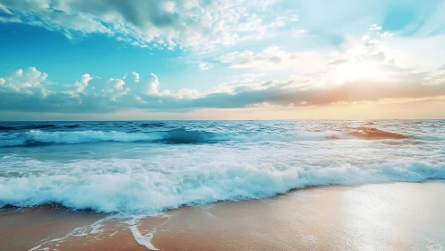 Coastal shoreline with breaking waves under morning light.