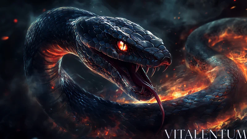 Fiery black serpent with glowing eyes and open fanged maw.