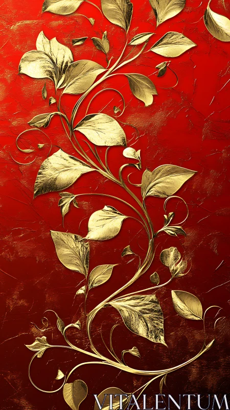 Golden vines climb like fire-drawn calligraphy on red silk