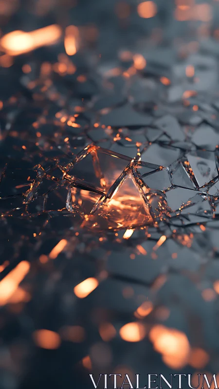 Fractured glass lattice with ember-toned bokeh illumination.