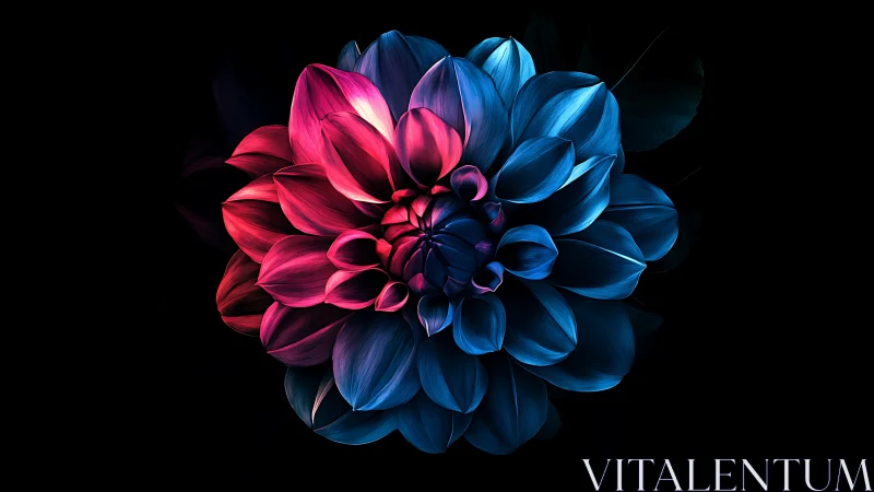 Neon Dual-Color Flower Bloom Against Dark Background