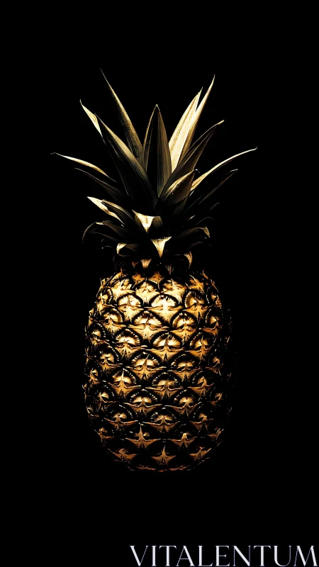 Golden pineapple silhouette under dramatic studio light.