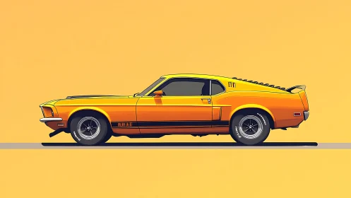 Sunlit retro muscle car cruising a smooth pastel horizon.