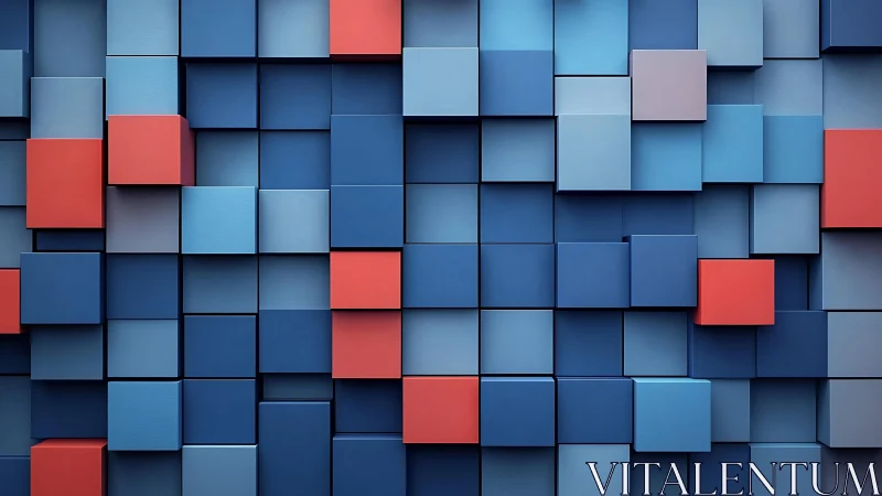 3D Abstract Pattern of Blue and Red Cubes in Modern Minimalist Style.