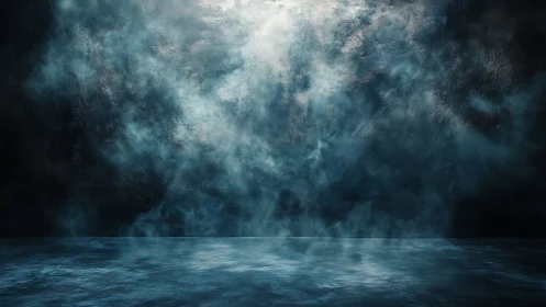 Dark misty studio background with smoky textured floor.