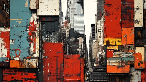 Abstract city canyon merges gritty texture with neon calm