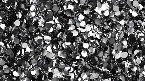 Shimmering silver confetti scatter in playful celebration.