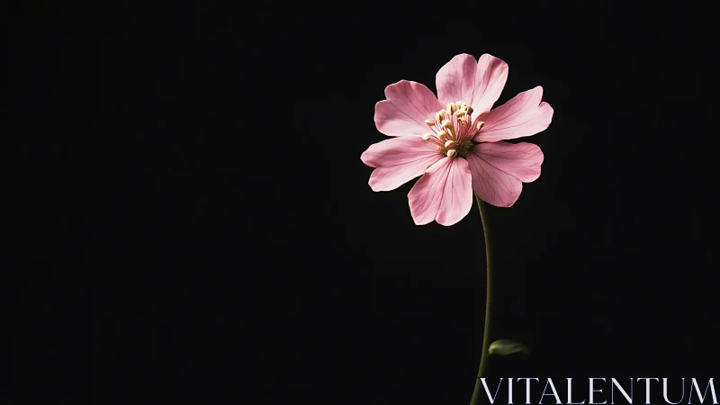Pink Cosmos Bloom Against Black. Delicate Petals.