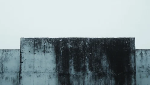 Weathered concrete wall under pale minimalist sky.