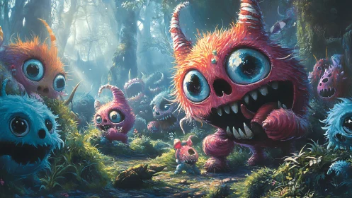 Furry one-eyed forest creatures occupy a dense woodland path