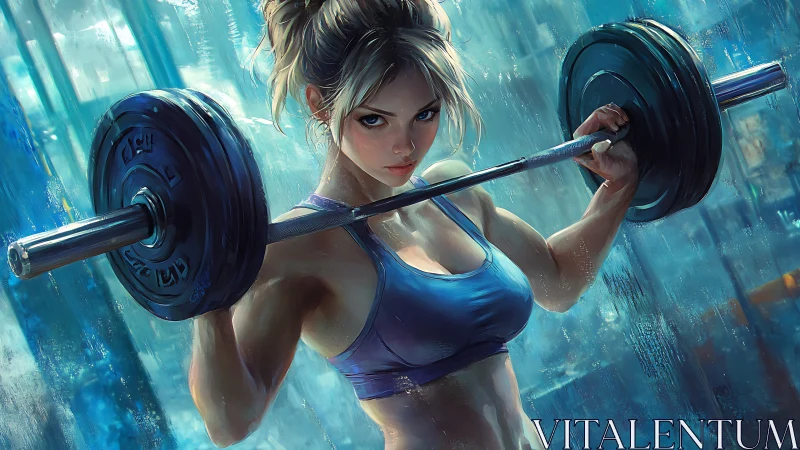 Focused female lifter powers through an intense barbell workout