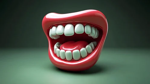 Surreal 3D Render of Smiling Mouth with White Teeth on Green Background.