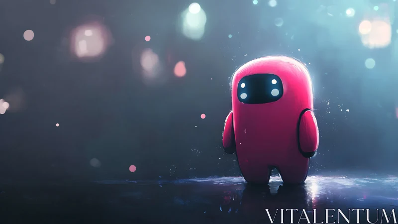 Gentle red space explorer wandering through dreamy starlight.