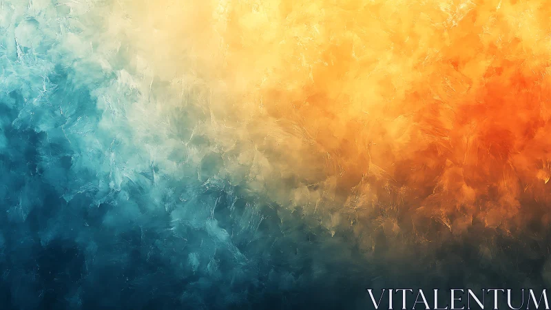 Abstract blue and orange gradient painting with textured brushstrokes.